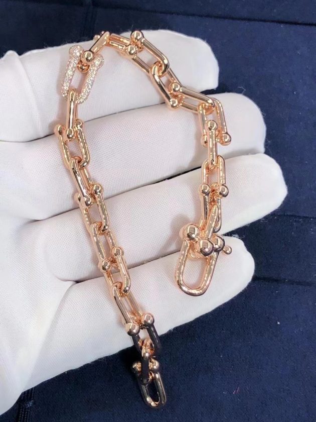 custom made tiffany hardwear 18k rose gold diamonds link bracelet size medium 6209eac416940