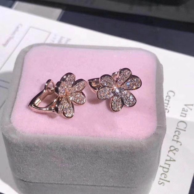 custom van cleef arpels 18k rose gold and diamond frivole earrings small model 62082c69bfe65