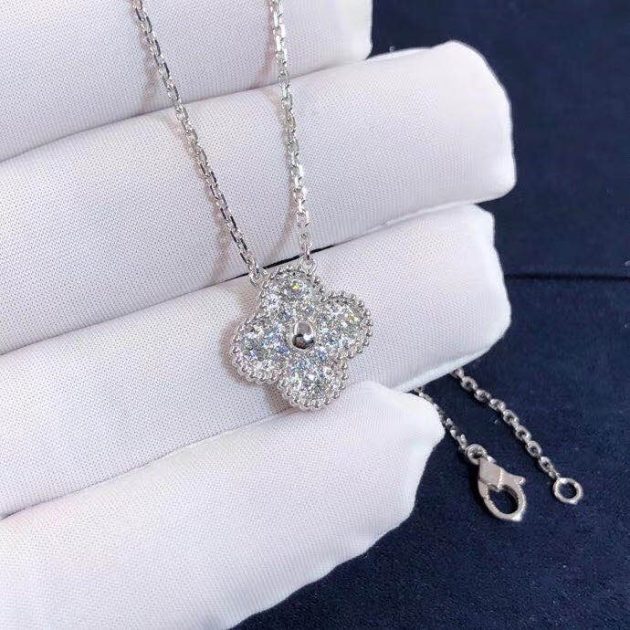 custom van cleef arpels vintage alhambra pendant in 18k white gold with pave diamonds vcara46100 6207bffc8f644
