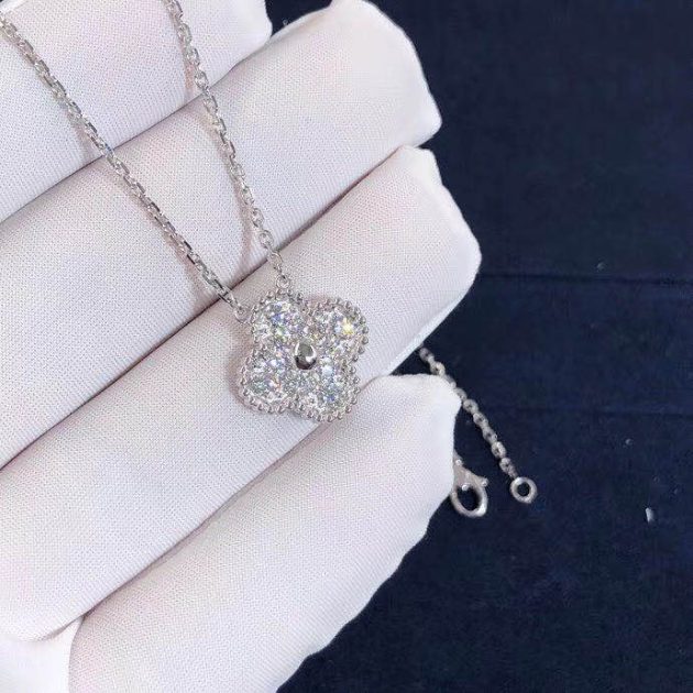 custom van cleef arpels vintage alhambra pendant in 18k white gold with pave diamonds vcara46100 6207c0201b6e3