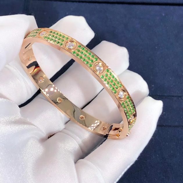 customised cartier 18k rose gold emeralds paved and diamond love bracelet 6209325781ae9