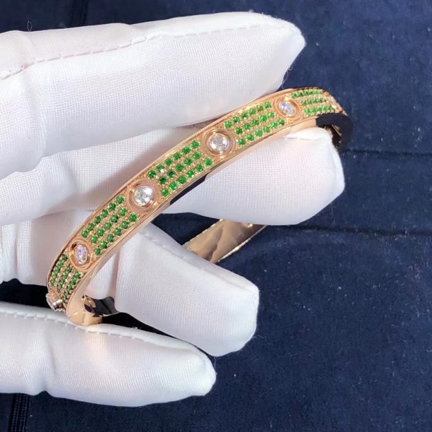 customised cartier 18k rose gold emeralds paved and diamond love bracelet 620934d2b5511