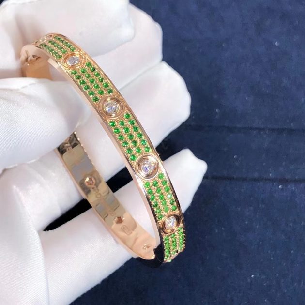 customised cartier 18k rose gold emeralds paved and diamond love bracelet 620934d7ad0e6