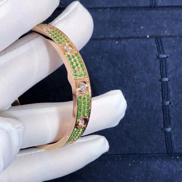 customised cartier 18k rose gold emeralds paved and diamond love bracelet 620934e198eef