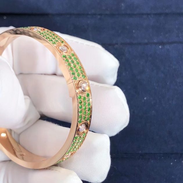 customised cartier 18k rose gold emeralds paved and diamond love bracelet 620934e69ce66