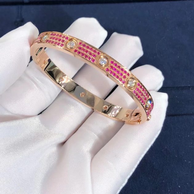 customised cartier love 18k pink gold with pink diamond and white diamond paved bracelet 62092e688e465