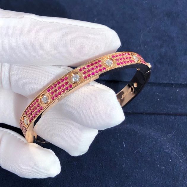 customised cartier love 18k pink gold with pink diamond and white diamond paved bracelet 62092e6dce176