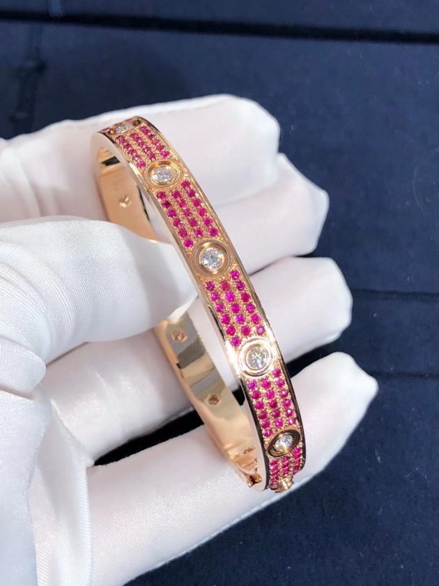 customised cartier love 18k pink gold with pink diamond and white diamond paved bracelet 62092fa03a482