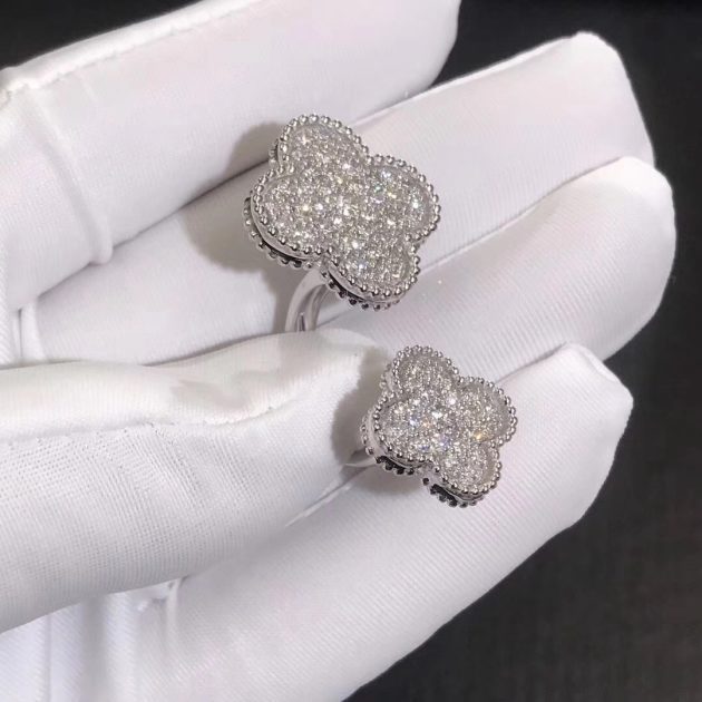 designer 18k white gold van cleef arpels magic alhambra between the finger diamond ring 62087dc481653