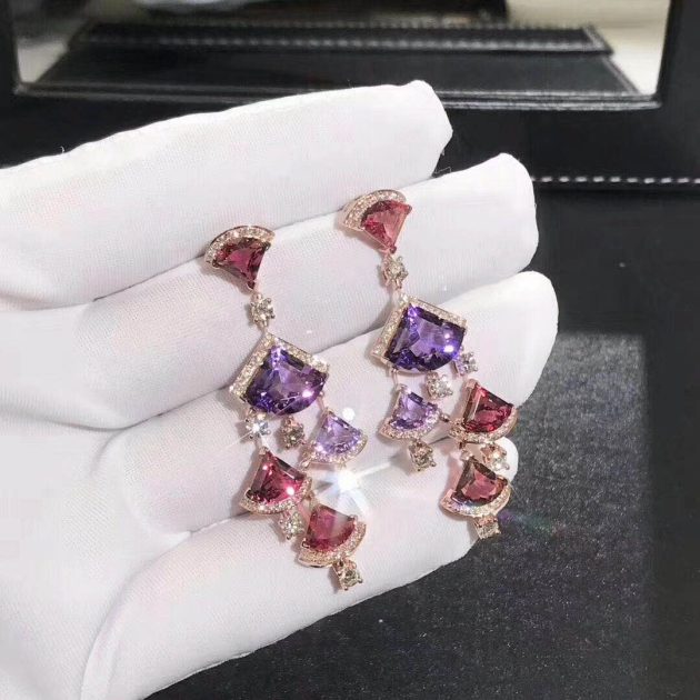 designer bvlgari divas dream earrings in 18kt rose gold with pink rubellite amethyst and pave diamonds 620a2a97e1f23