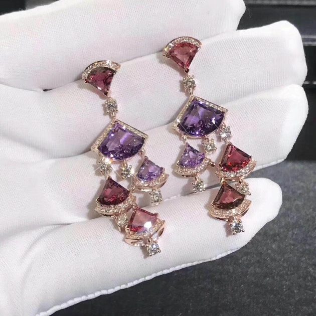 designer bvlgari divas dream earrings in 18kt rose gold with pink rubellite amethyst and pave diamonds 620a2a9b6399f