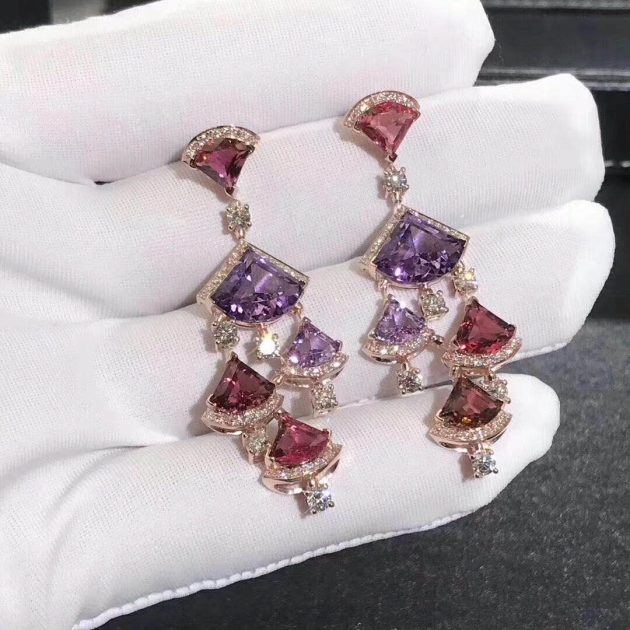 designer bvlgari divas dream earrings in 18kt rose gold with pink rubellite amethyst and pave diamonds 620a2aa282aa6
