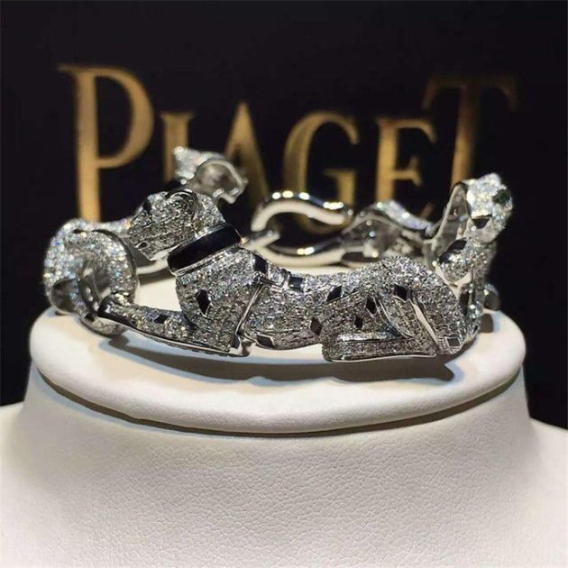 genuine 18k white gold 9 25ct diamond emeralds onyx panthere de cartier bracelet 6209b5dbdd5fc