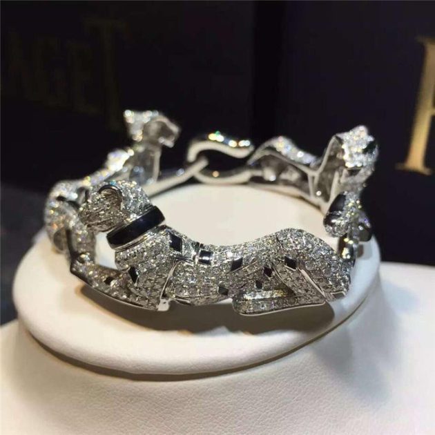 genuine 18k white gold 9 25ct diamond emeralds onyx panthere de cartier bracelet 6209b5ded475f
