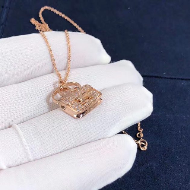 hermes constance amulette bag pendant necklace in 18kt rose gold pave diamonds 620a3f42203c5