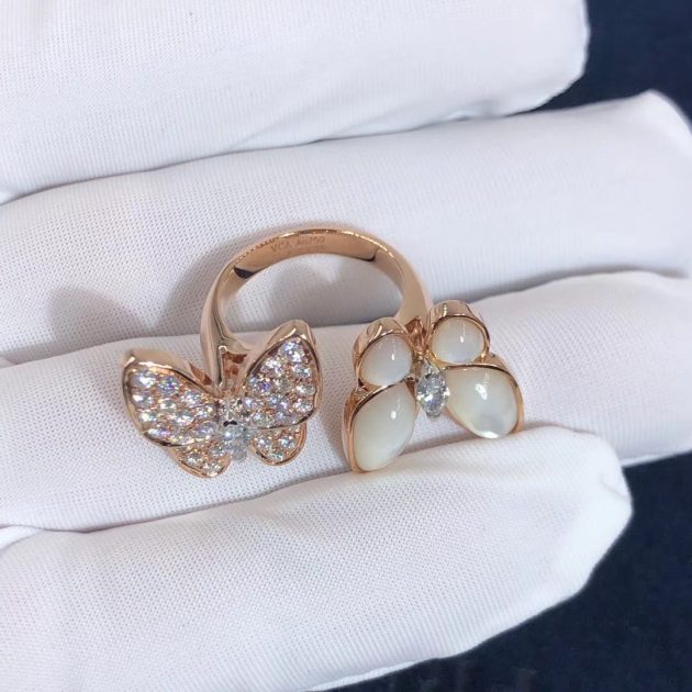 inspired 18k pink gold van cleef arpels two butterfly between the finger ring diamond mop 6208772999dbe