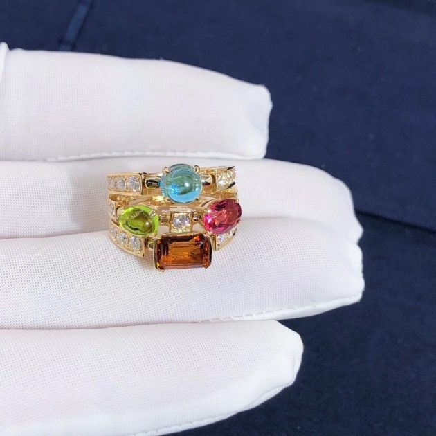 inspired 18kt gold bvlgari allegra three band multi colored gemstone and diamond ring 620a235ee53f3