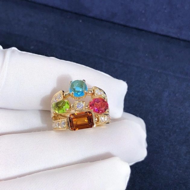 inspired 18kt gold bvlgari allegra three band multi colored gemstone and diamond ring 620a236702df2