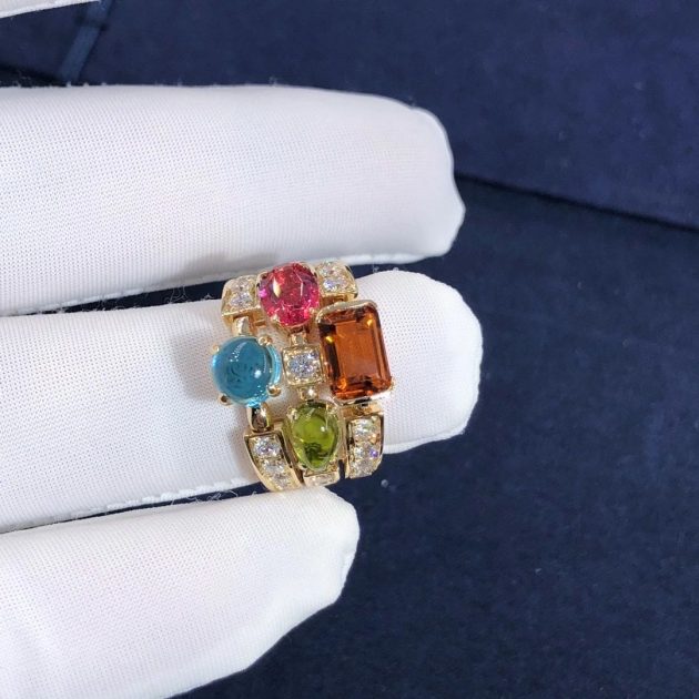 inspired 18kt gold bvlgari allegra three band multi colored gemstone and diamond ring 620a237267680