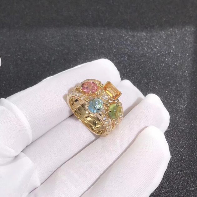 inspired 18kt gold bvlgari allegra three band multi colored gemstone and diamond ring 620a2387ddcaa