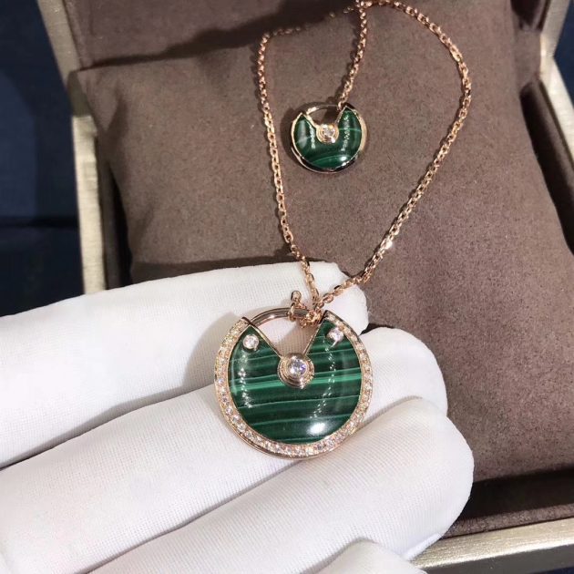 inspired amulette de cartier necklace 18k pink gold malachite medium model 6209d68da97b2