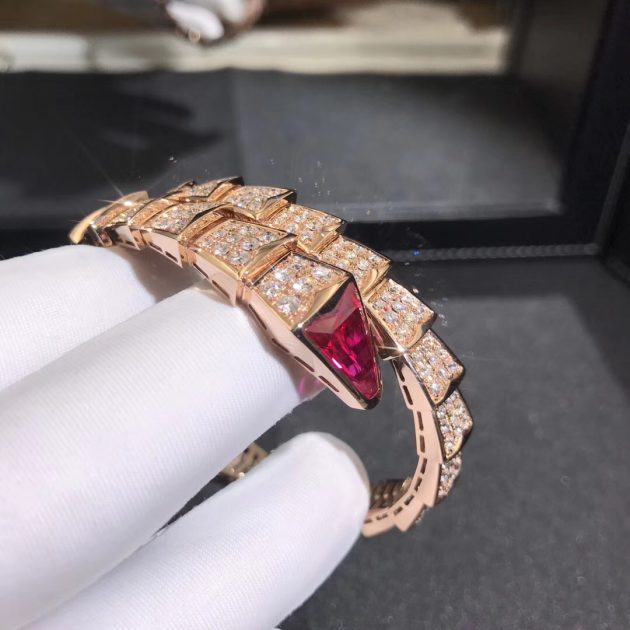 inspired bulgari serpenti one coil bracelet 18k rose gold pave full diamond and rubellite 620a251b04c2d