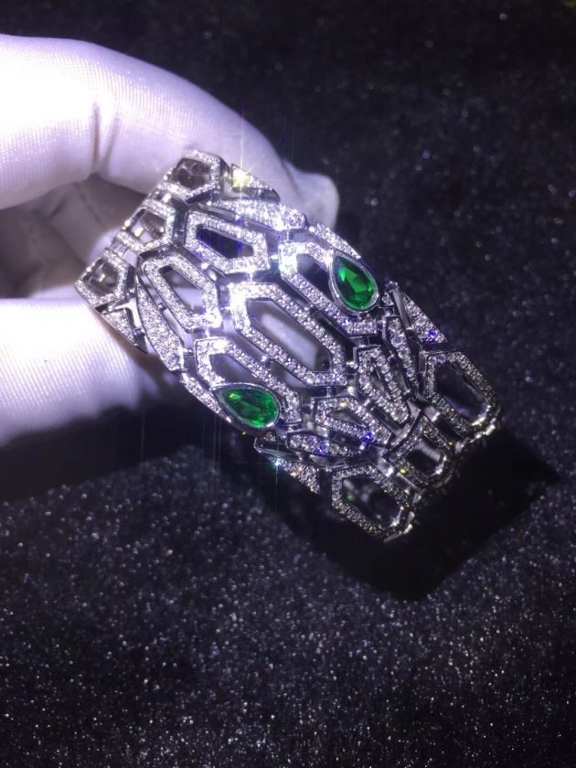 inspired bvlgari serpenti bracelet 18kt white gold pave diamond with emerald 620a2604240e3