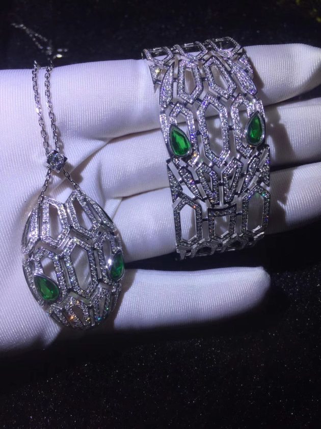 inspired bvlgari serpenti bracelet 18kt white gold pave diamond with emerald 620a260e13edf