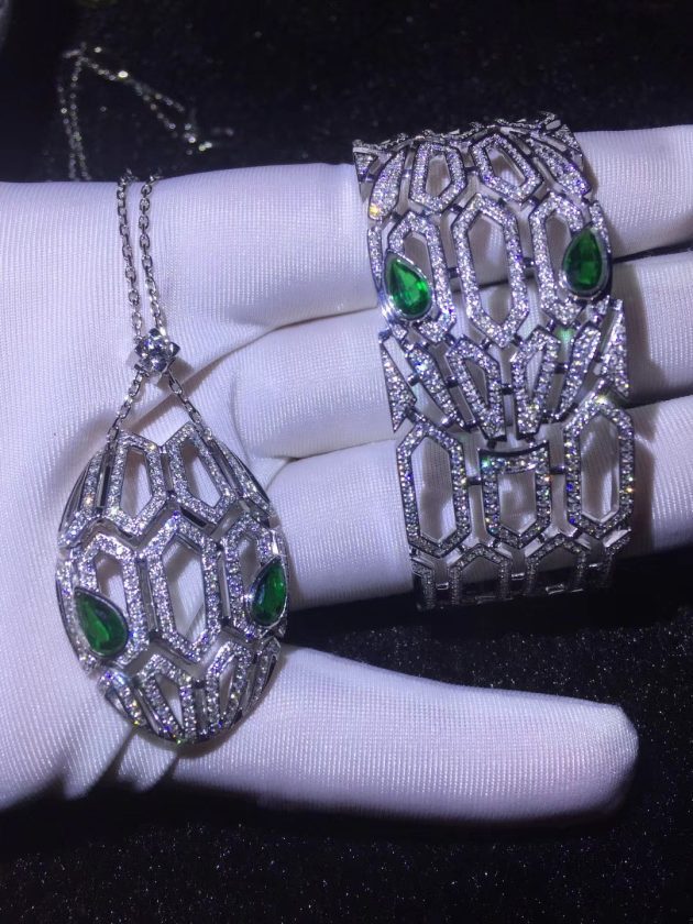 inspired bvlgari serpenti bracelet 18kt white gold pave diamond with emerald 620a26171ace8