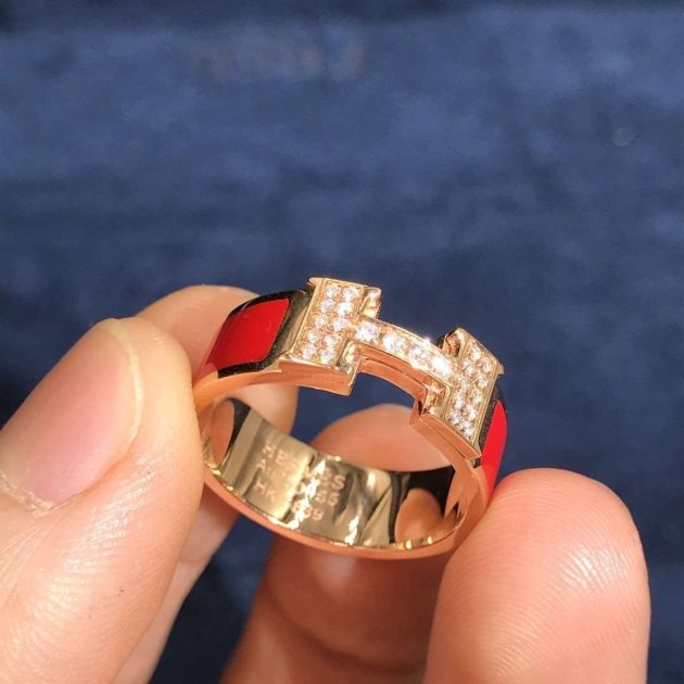 inspired hermes clic h red enamel ring 18k rose gold set with diamond 620a3fa0a9e6e