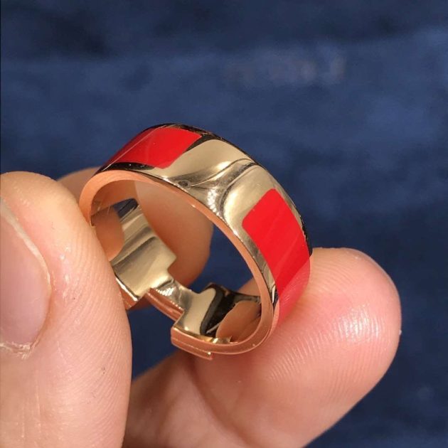 inspired hermes clic h red enamel ring 18k rose gold set with diamond 620a3faf2c67a