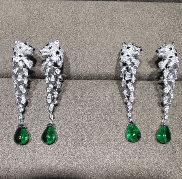 inspired panthere de cartier earrings 18k white gold with diamonds emeralds 6209d27a18ba9