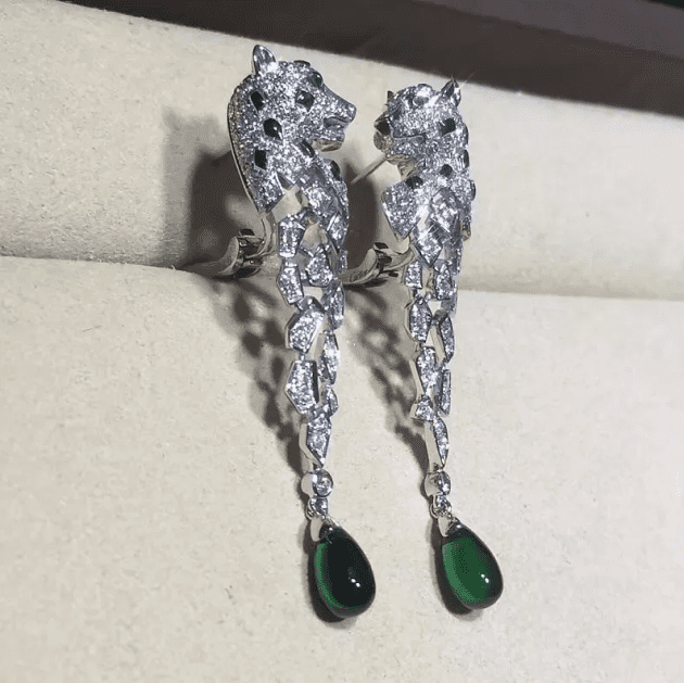 inspired panthere de cartier earrings 18k white gold with diamonds emeralds 6209d27fd5b96