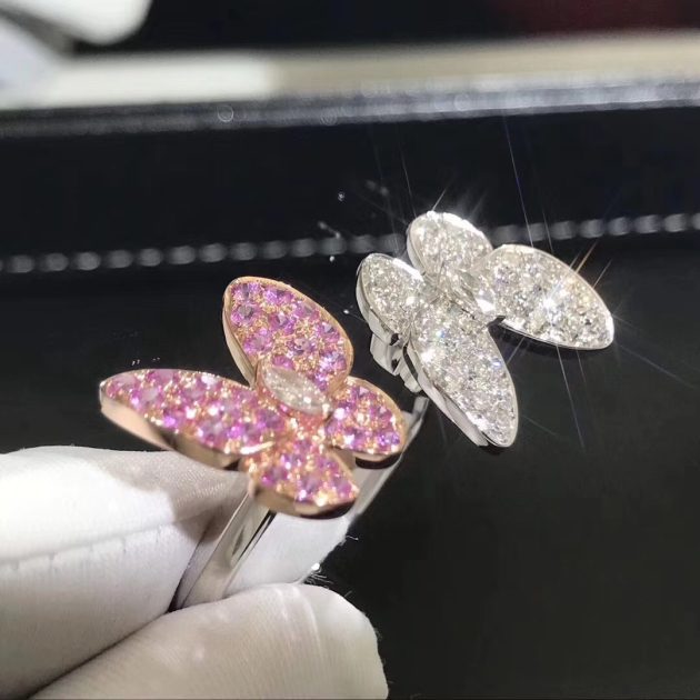 inspired van cleef arpels two butterfly between the finger ring 18k white gold diamond and sapphire vcaro3m500 62088008b39b3