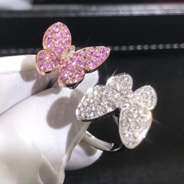 inspired van cleef arpels two butterfly between the finger ring 18k white gold diamond and sapphire vcaro3m500 6208800cc765c