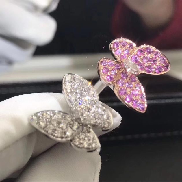 inspired van cleef arpels two butterfly between the finger ring 18k white gold diamond and sapphire vcaro3m500 62088011180ba