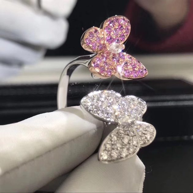 inspired van cleef arpels two butterfly between the finger ring 18k white gold diamond and sapphire vcaro3m500 62088015f1551