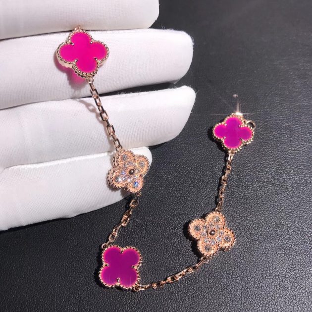 inspired van cleef arpels vintage alhambra bracelet 5 motifs 18k pink gold stones combination 6208670b78297