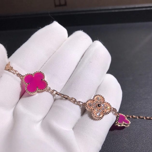 inspired van cleef arpels vintage alhambra bracelet 5 motifs 18k pink gold stones combination 62086710e77c5