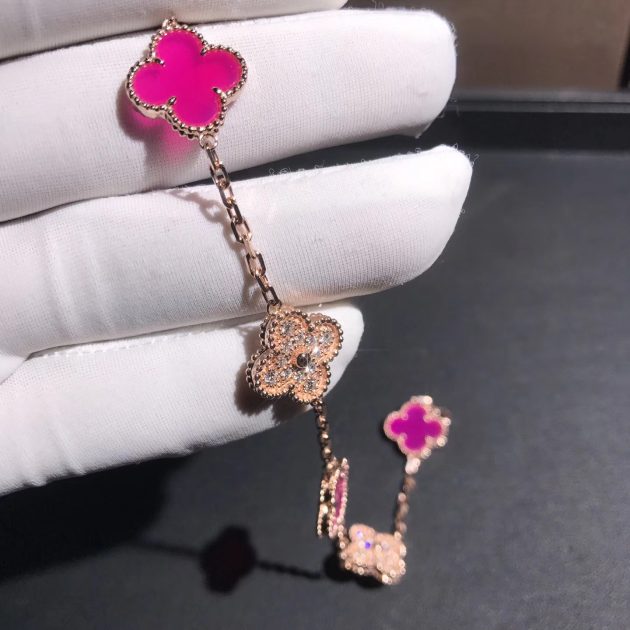 inspired van cleef arpels vintage alhambra bracelet 5 motifs 18k pink gold stones combination 6208671b4f4b8