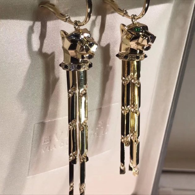 panthere de cartier earrings 18k yellow gold with diamondsemeralds