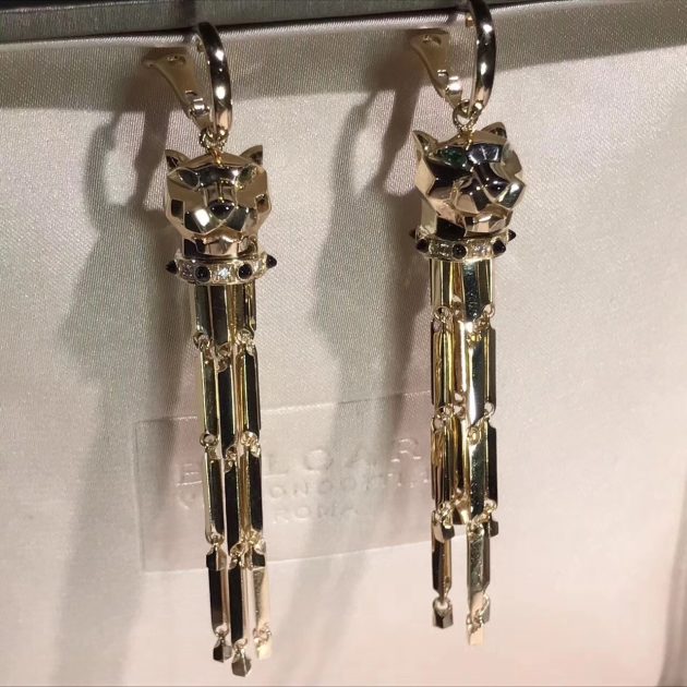 panthere de cartier earrings 18k yellow gold with diamondsemeralds