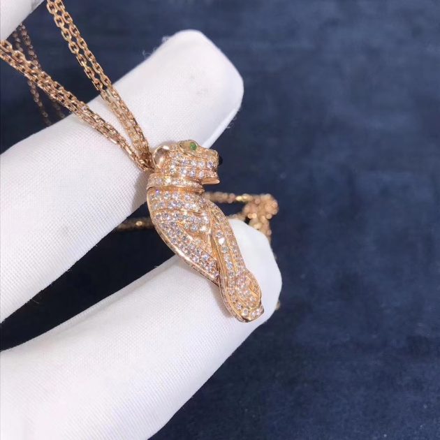 panthere de cartier necklace 18k pink gold diamonds emeralds