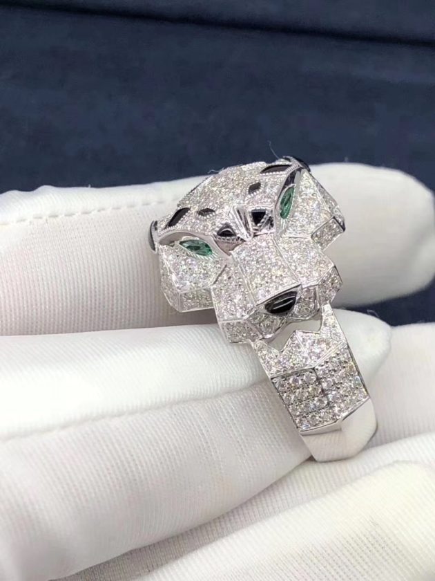 panthere de cartier ring in 18k white gold with diamonds emeralds and onyx n4211000 6209c4973e22c