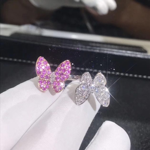 real 18k rose gold van cleef arpels two butterfly between the finger ring 6208285030d1e