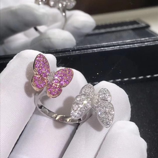 real 18k rose gold van cleef arpels two butterfly between the finger ring 62082b174f00b
