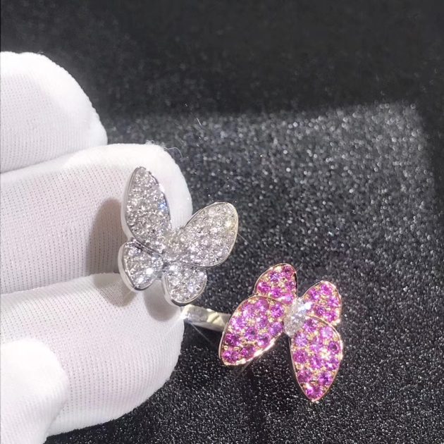 real 18k rose gold van cleef arpels two butterfly between the finger ring 62082b1a1ad32
