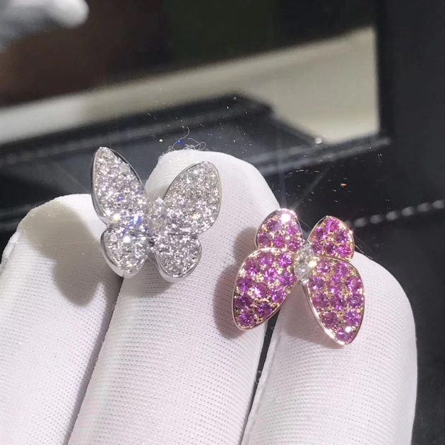 real 18k rose gold van cleef arpels two butterfly between the finger ring 62082b1dc81a7