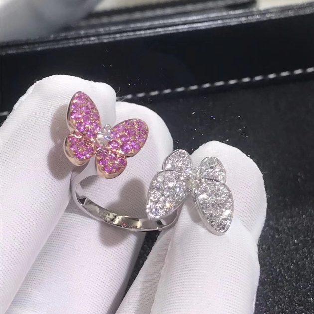 real 18k rose gold van cleef arpels two butterfly between the finger ring 62082b20ada69