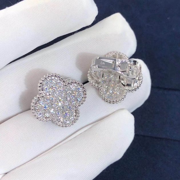 real 18k white gold van cleef arpels diamond paved magic alhambra ear clips earrings vcarn9zr00 6208258399b07